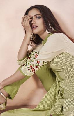 Green Embroidered Cotton Ethnic Kurtis 4