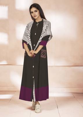 Black Embroidered Cotton Ethnic Kurtis 1