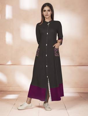 Black Embroidered Cotton Ethnic Kurtis 2