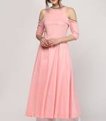 Pink Cold Shoulder Kurta with Embroidered Lace