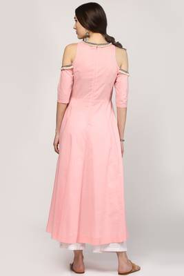 Pink Cold Shoulder Kurta with Embroidered Lace 3