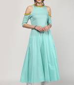 Blue Cold Shoulder Kurta with Embroidered Lace