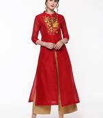 Red Embroidered Front & Side Slit Kurta