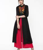 Black Embroidered Front & Side Slit Kurta