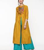 Mustard Embroidered Front & Side Slit Kurta
