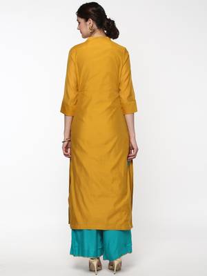 Mustard Embroidered Front & Side Slit Kurta 3