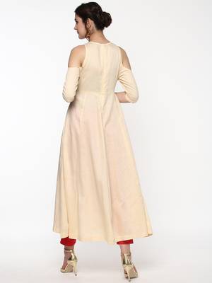 Cream Cold Shoulder Anarkali with Gota Lace 3
