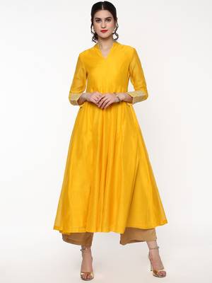Yellow Anarkali Kurta with Gota Lace on Cuff 1