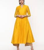 Yellow Anarkali Kurta with Gota Lace on Cuff