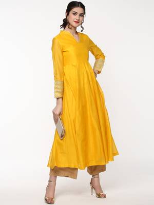 Yellow Anarkali Kurta with Gota Lace on Cuff 2