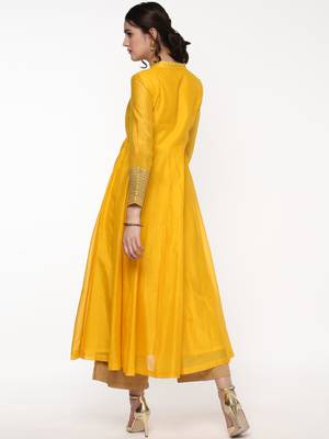 Yellow Anarkali Kurta with Gota Lace on Cuff 3