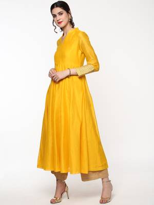 Yellow Anarkali Kurta with Gota Lace on Cuff 4