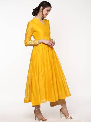 Yellow Anarkali Kurta with Gota Lace on Cuff 5