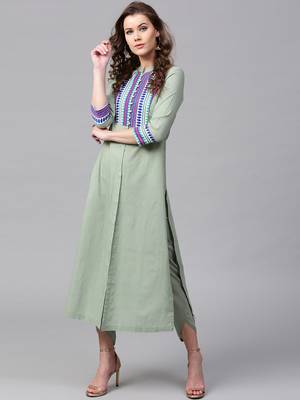 Olive Jacquard Yoke Straight Kurta 1