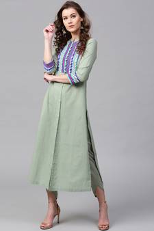 Olive Jacquard Yoke Straight Kurta