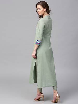 Olive Jacquard Yoke Straight Kurta 2