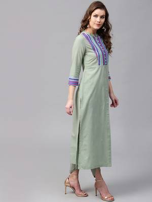 Olive Jacquard Yoke Straight Kurta 3