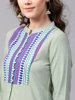 Olive Jacquard Yoke Straight Kurta 4
