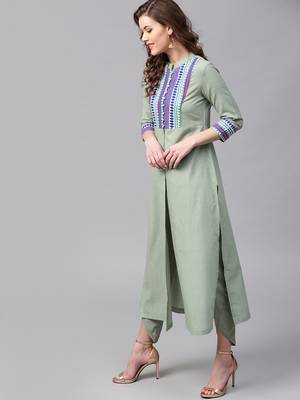 Olive Jacquard Yoke Straight Kurta 5