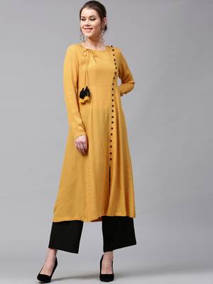 Mustard Angrakha Style Kurta 1