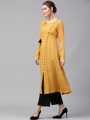 Mustard Angrakha Style Kurta 3