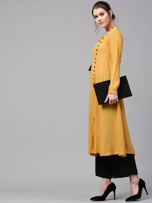 Mustard Angrakha Style Kurta 5