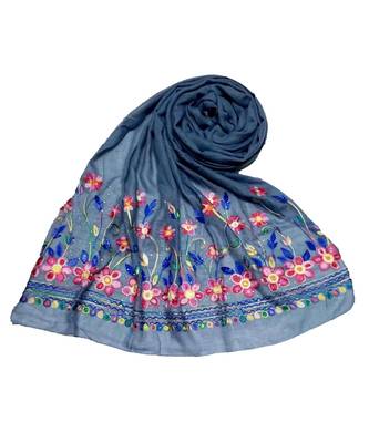 Blue Designer Emboidered Diamond Studed Hijab Head Scarf 1