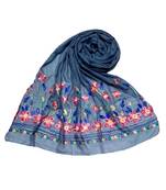Blue Designer Emboidered Diamond Studed Hijab Head Scarf