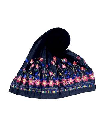 Blue Designer Emboidered Diamond Studed Hijab Head Scarf 1