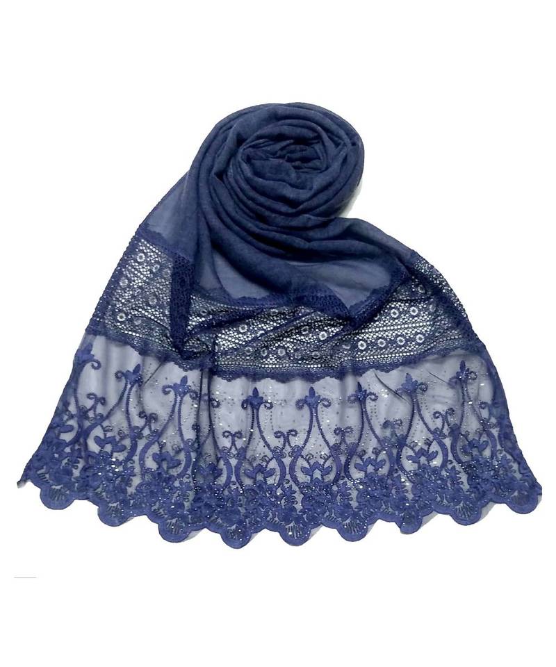 Blue Designer Design  Diamond Studed Hijab Head Scarf