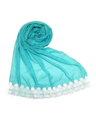 Blue Bordered Plain Formal Hijab Head Scarf 1