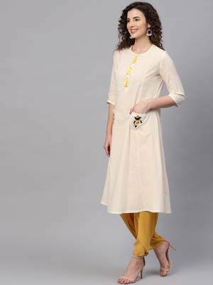 Embroidered Pocket Patch Off-White Kurta 1