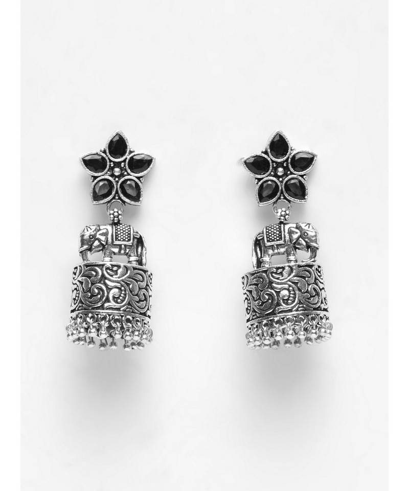 Aarohi Silver Oxidized Jhumka Earrings