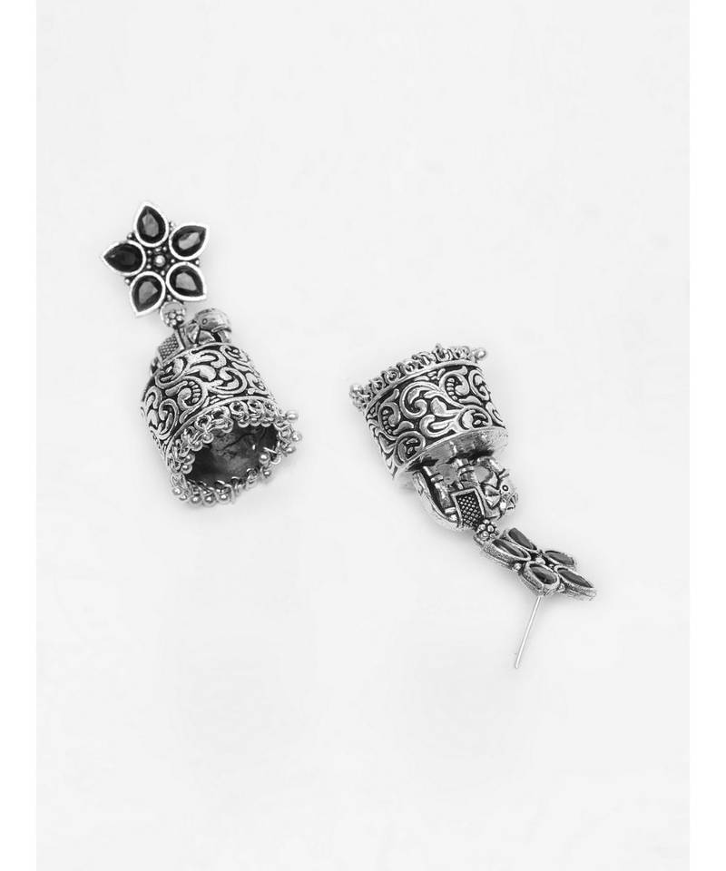 Aarohi Silver Oxidized Jhumka Earrings