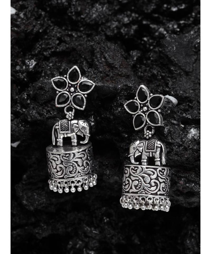 Aarohi Silver Oxidized Jhumka Earrings