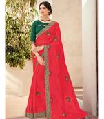 red embroidered georgette saree with blouse