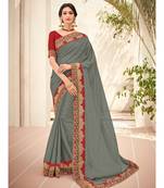 grey embroidered chiffon saree with blouse