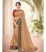 beige embroidered silk blend saree with blouse