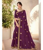 purple embroidered silk blend saree with blouse