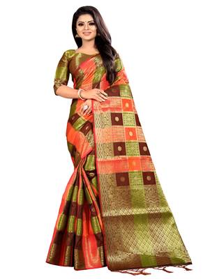 Multicolor woven jacquard saree with blouse 1