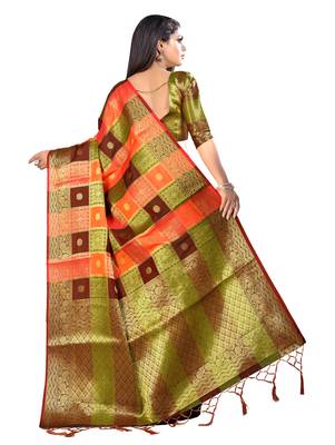 Multicolor woven jacquard saree with blouse 2