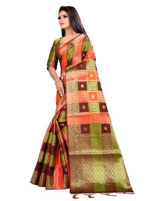 Multicolor woven jacquard saree with blouse 3