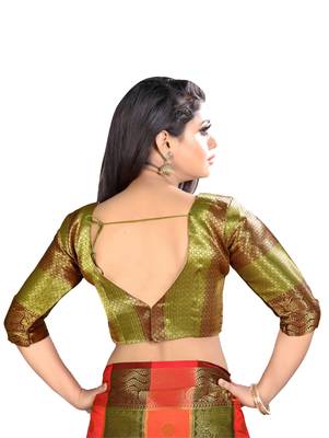 Multicolor woven jacquard saree with blouse 5
