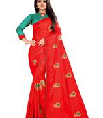 Red embroidered silk saree with blouse