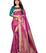 Pink woven jacquard saree with blouse