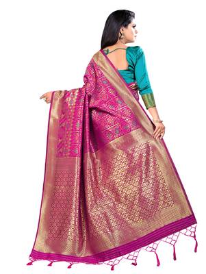 Pink woven jacquard saree with blouse 2
