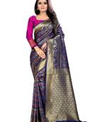 Blue woven jacquard saree with blouse