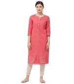 Red embroidered cotton kurtas-and-kurtis