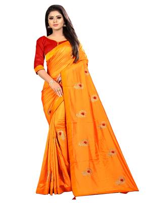 Yellow embroidered silk saree with blouse 1