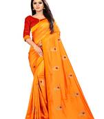 Yellow embroidered silk saree with blouse